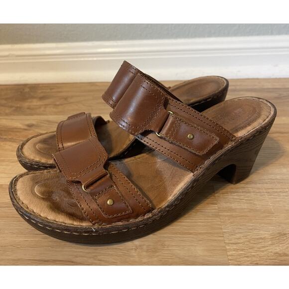 BORN Bellot Rust Brown Women's Leather Platform 2 Strap Sandals Size 9 - Picture 1 of 8